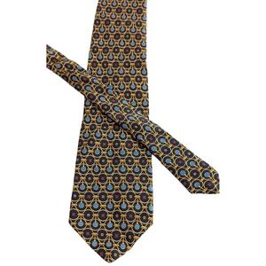 Arstema Nuovo‎ Style Silk Tie Navy Blue Gold Geometric Pattern Mens Luxury